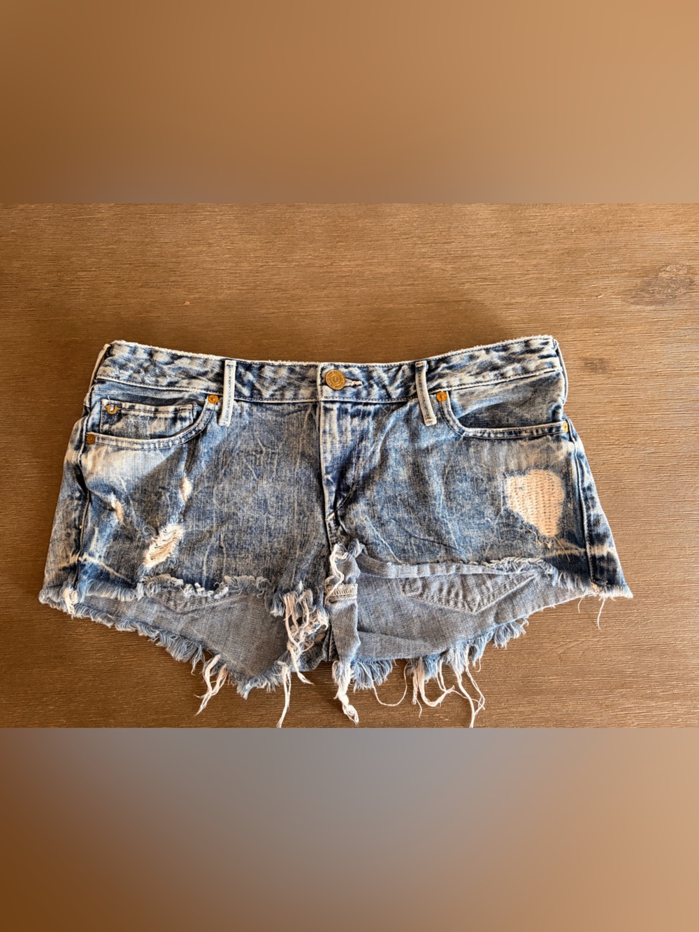 True Religion Frayed Light Blue Distressed Denim Shorts